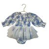 Angel Dear White & Blue Floral & Tulle Bodysuit Dress - Size 6-12 Mo