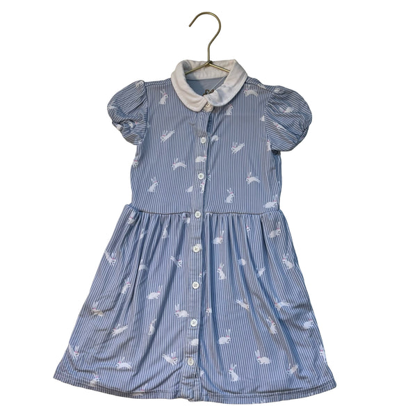 Play by Little Sleepies Blue Striped Bunny Print Dress - Size 4T