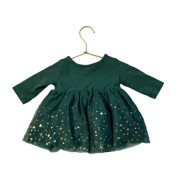 Hanna Andersson Green & Gold Foil Tulle Dress - Size 0-3 Mo