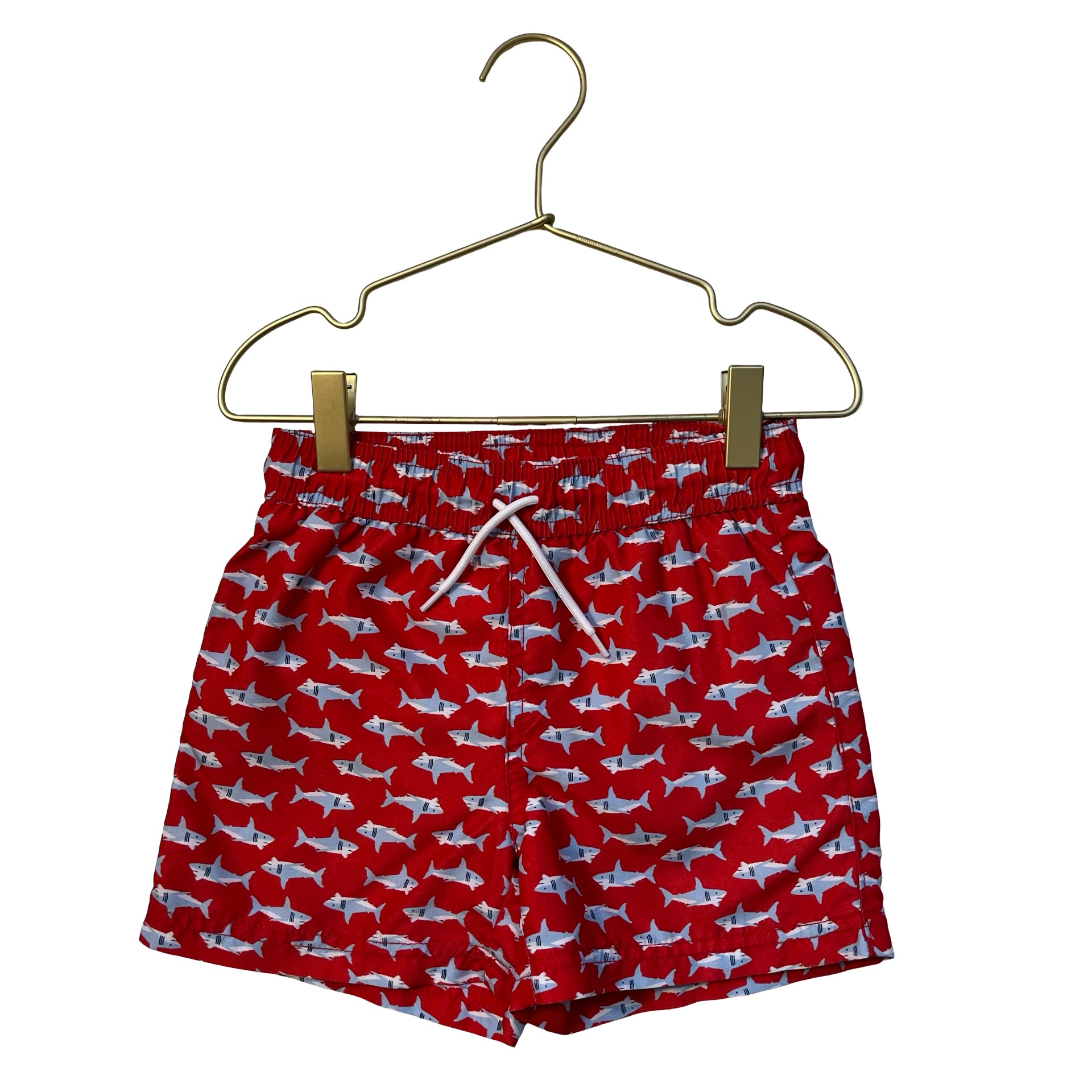 Janie and Jack Red Shark Print Swim Trunks - Size 4
