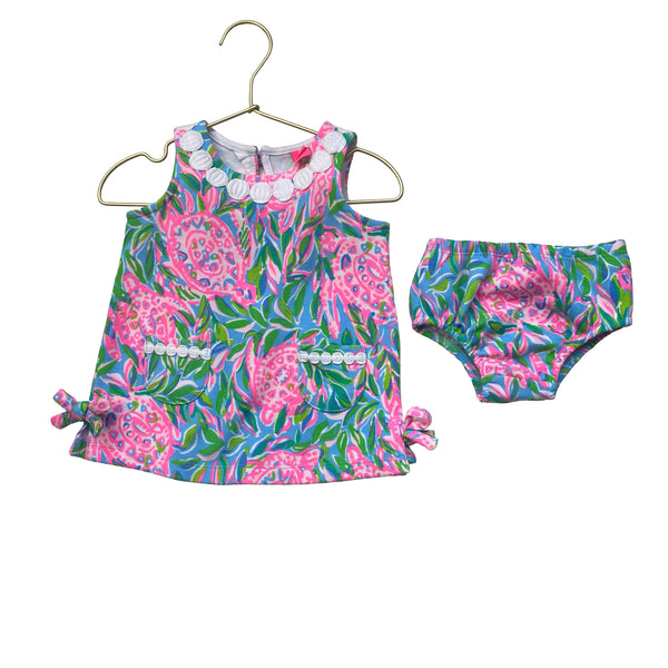 Lilly Pulitzer Colorful Tropical Turtle Print Dress & Bloomers - Size 6-12 Mo