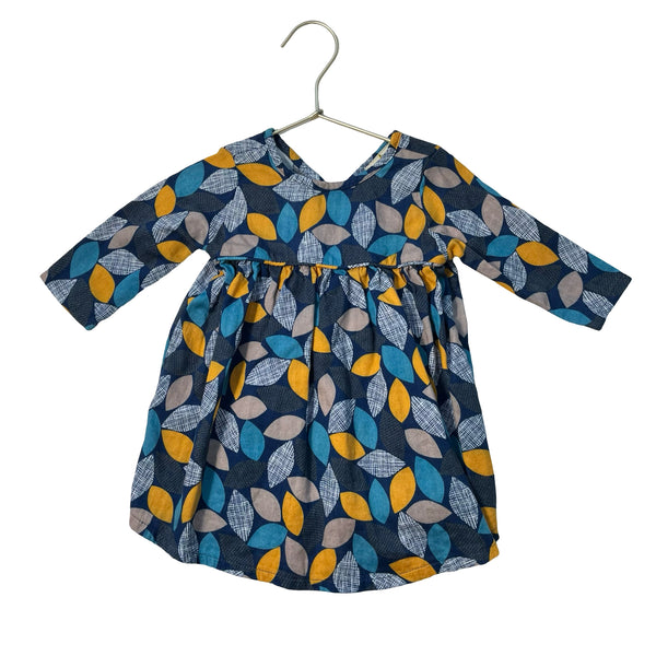 April's Bloom Navy, Teal & Yellow Leaf Pattern Dress - Size 18-24 Months