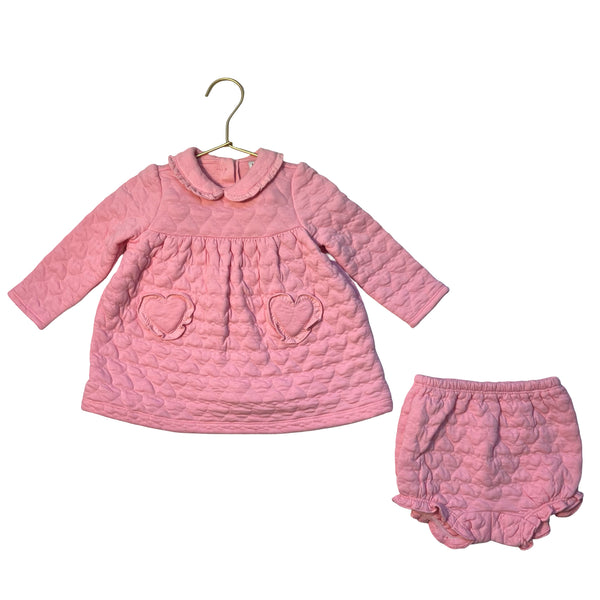 Janie and Jack Pink Quilted Heart Tunic Top & Bubble Shorts Set - Size 12-18 Mo