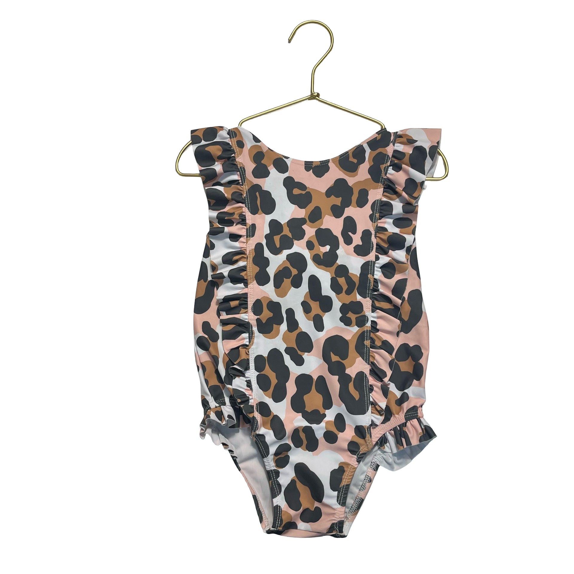 Mud Pie White, Peach, Brown, Black Leopard Print Swim Suit - Size 5T