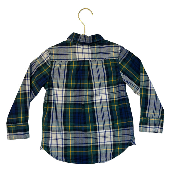 Baby Gap Green, Navy, Ivory, Yellow Tartan Plaid Button Down Shirt - Size 3
