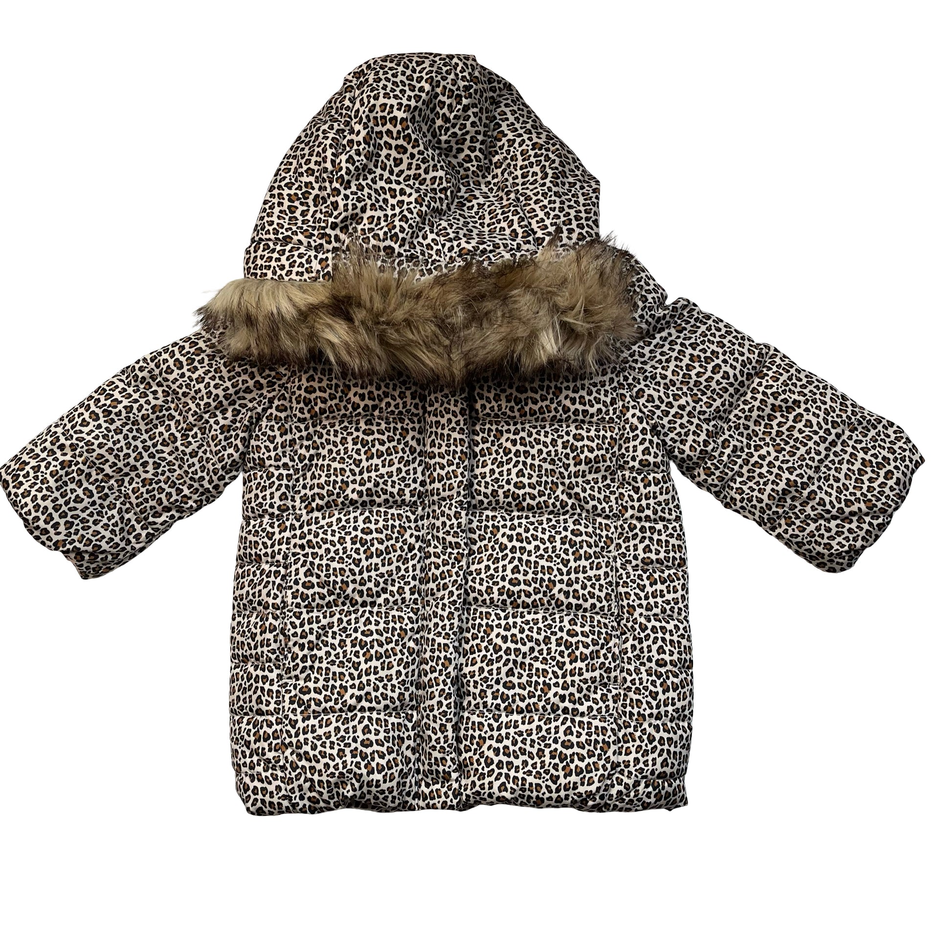 Baby Gap Primaloft Leopard Print Faux-Fur Trim Hooded Winter Coat - 18-24 Mo