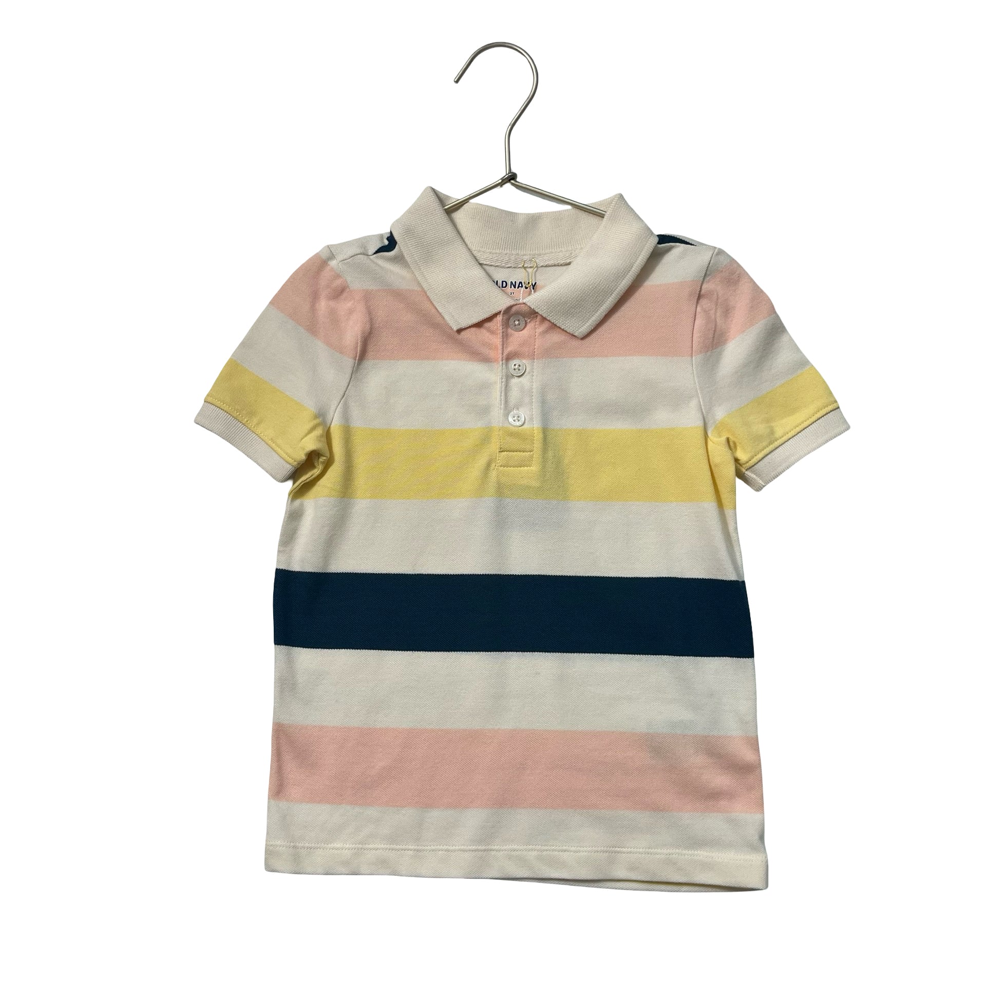 Old Navy Ivory, Pink, Yellow, Navy Striped Polo Shirt - Size 3T