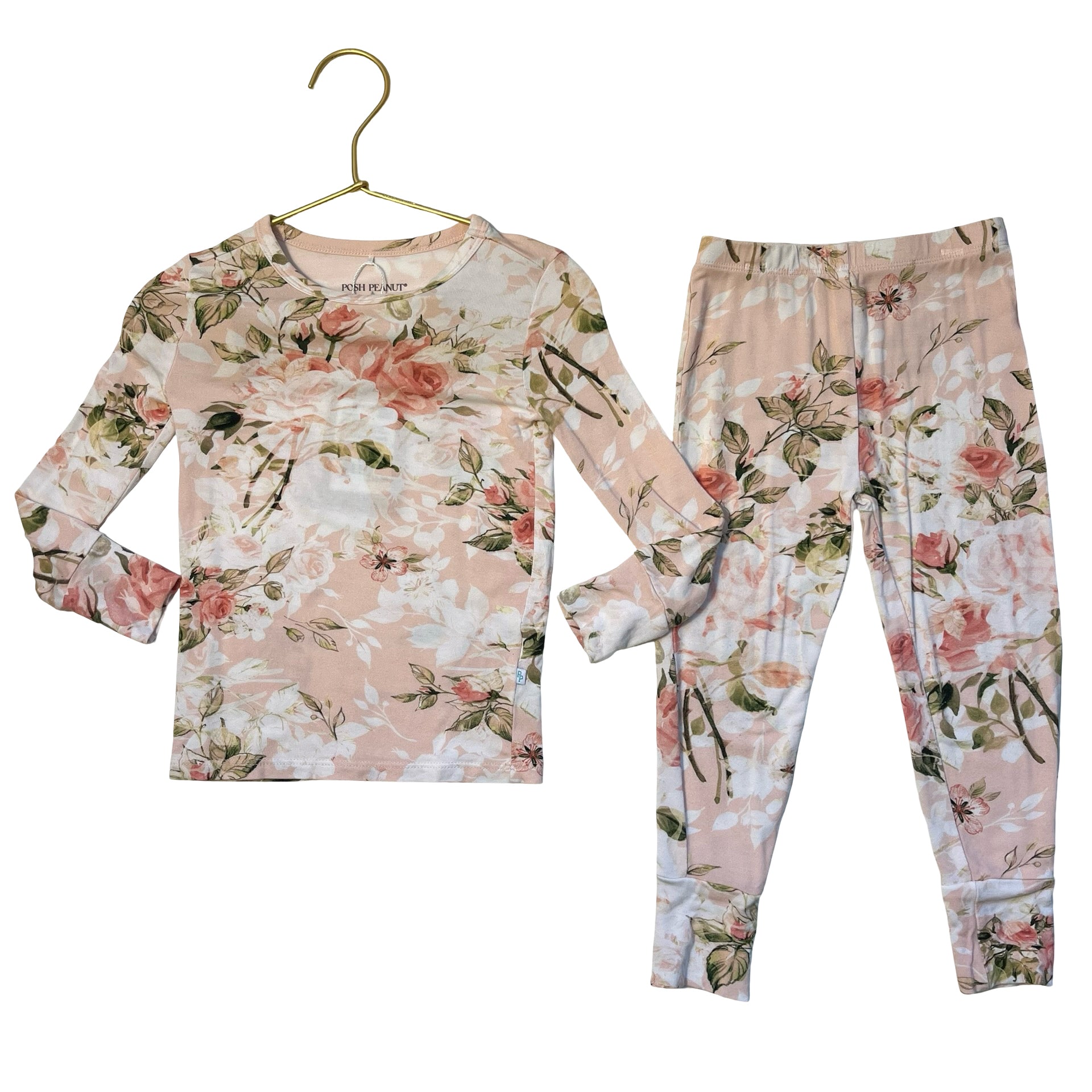 Posh Peanut Peach Rose Print 2 Piece PJs - Size 2T