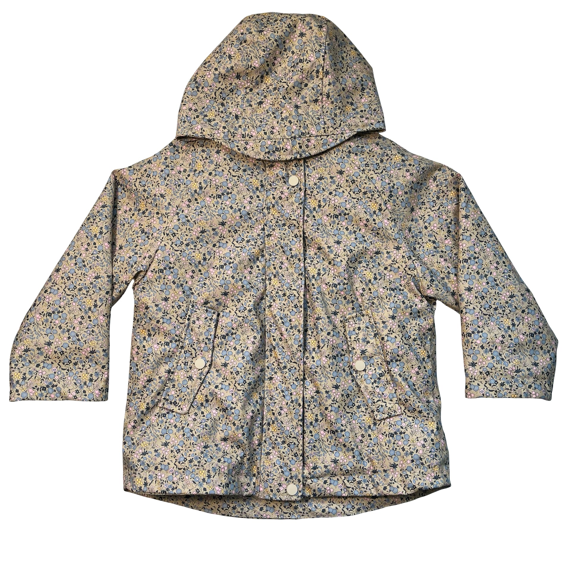 Zara Fleece-Lined Tan Floral Hooded Rain Jacket - Size 6