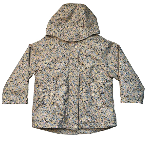Zara Fleece-Lined Tan Floral Hooded Rain Jacket - Size 6