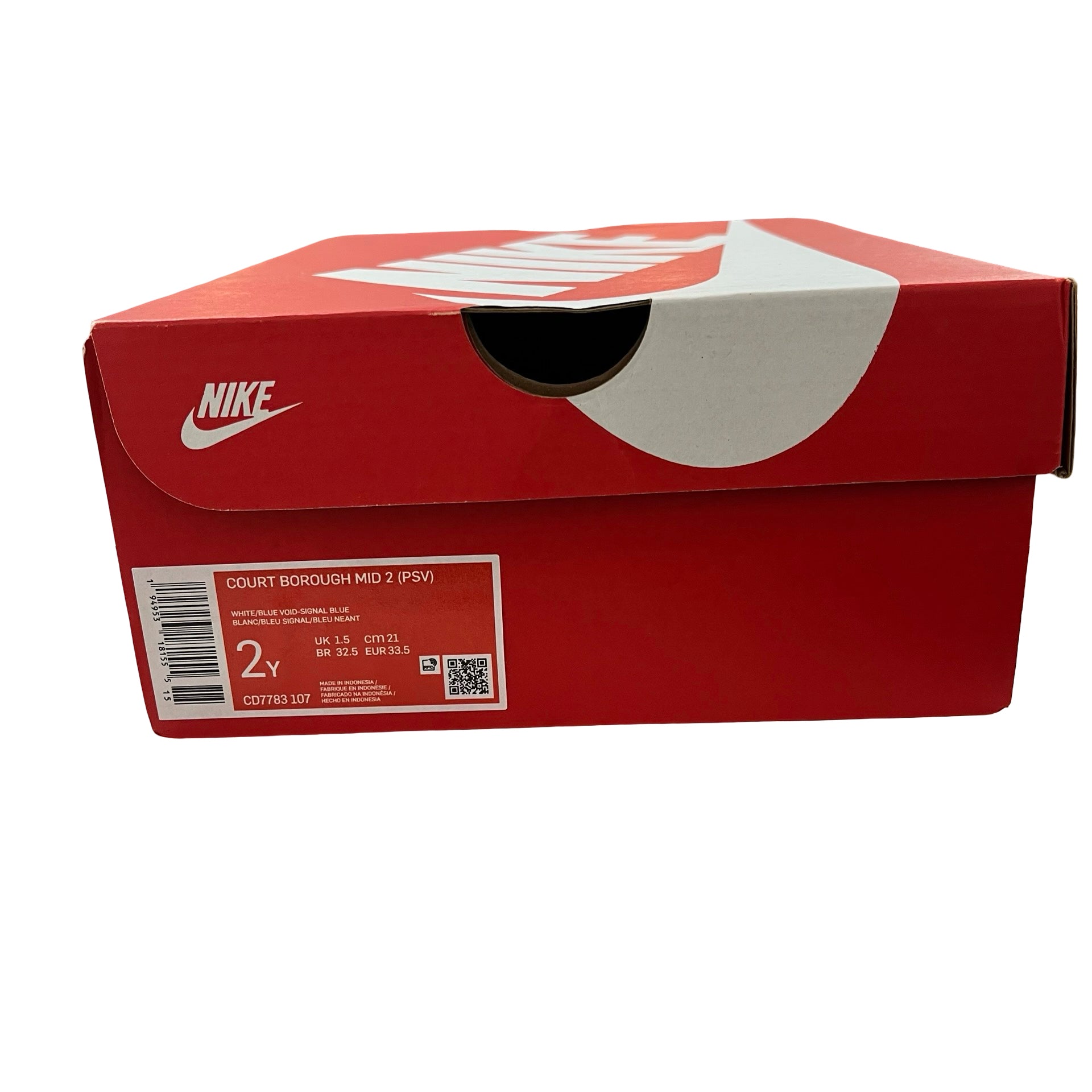 Nike Court Borough Mid 2 White & Blue High-Top Sneakers in Box - Size 2Y Big Kid
