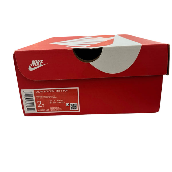 Nike Court Borough Mid 2 White & Blue High-Top Sneakers in Box - Size 2Y Big Kid