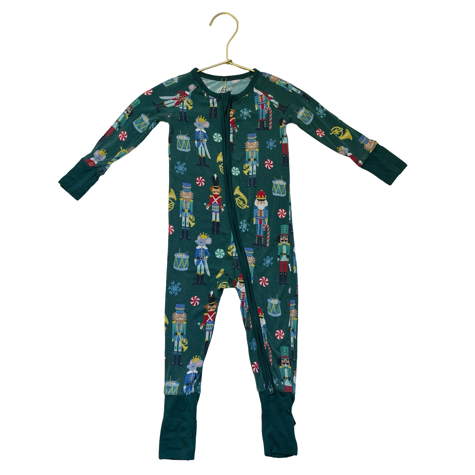 Little Sleepies Green Nutcracker Print One-Piece PJs - Size 6-12 Mo