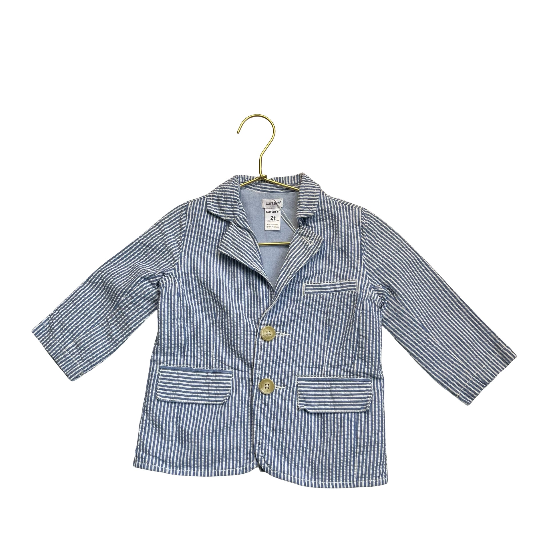 Carter's Blue & White Striped Seersucker Blazer - Size 2T