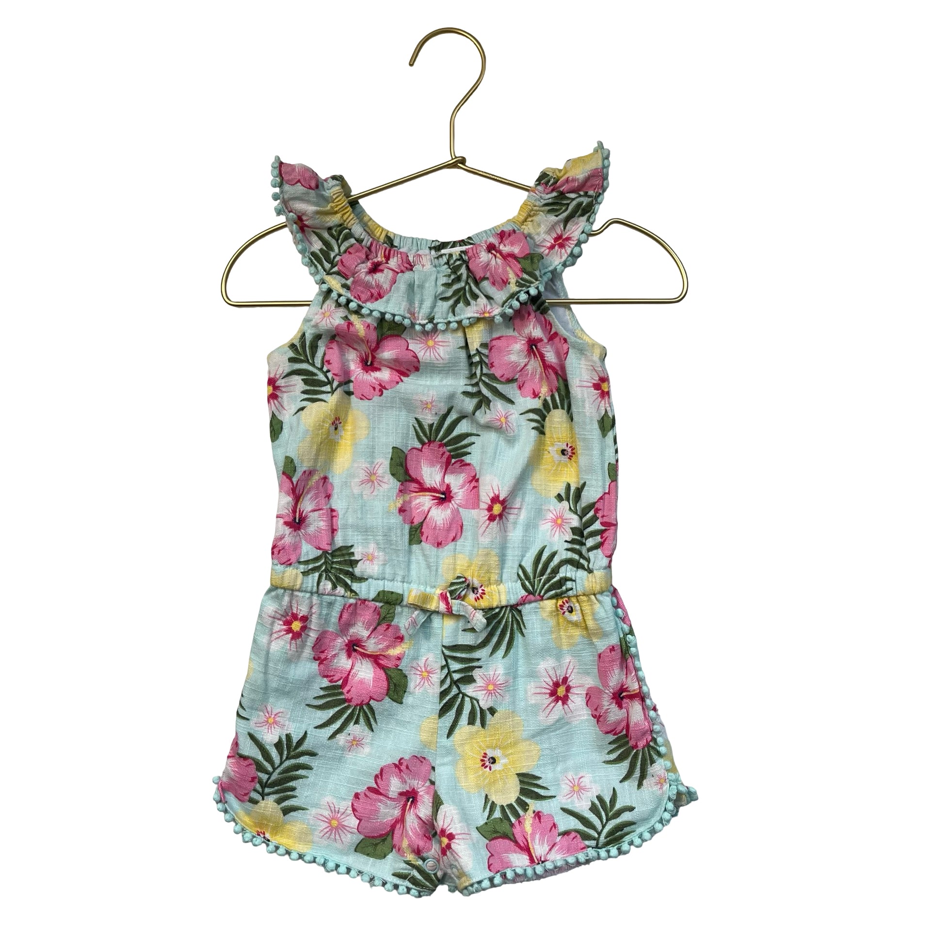 Little Me Mint Green Tropical Flower Print Romper - Size 24 Mo