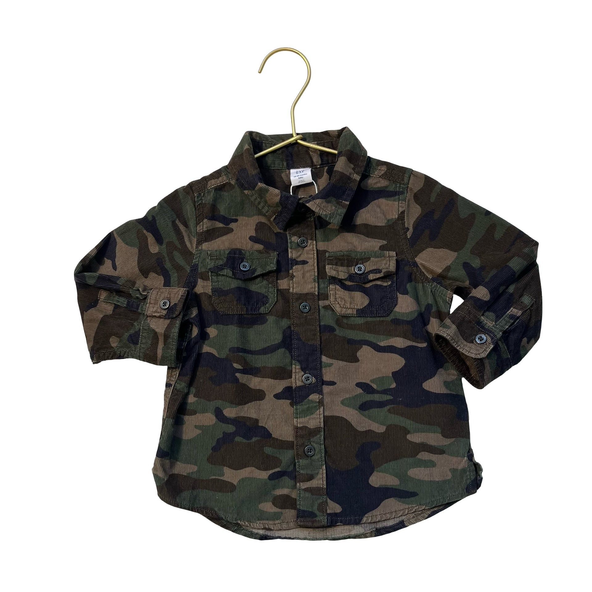 Baby Gap Brown & Green Camo Corduroy Button Down Shirt - Size 18-24 Mo