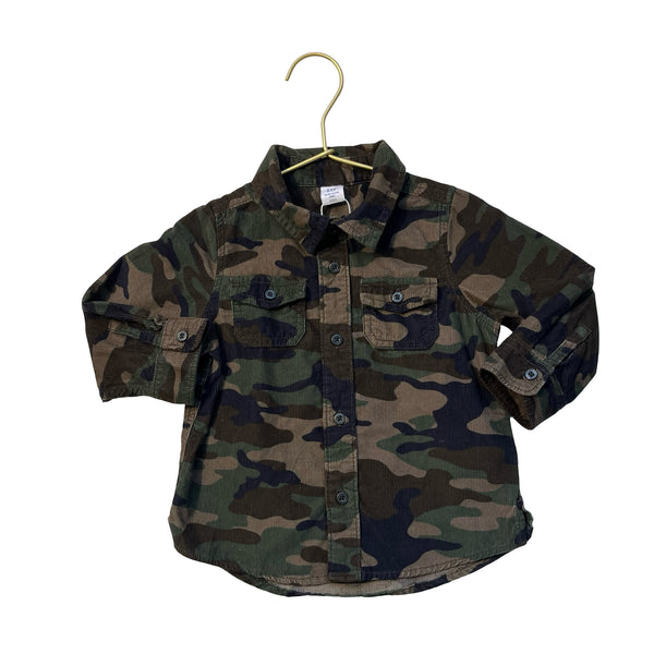 Baby Gap Brown & Green Camo Corduroy Button Down Shirt - Size 18-24 Mo