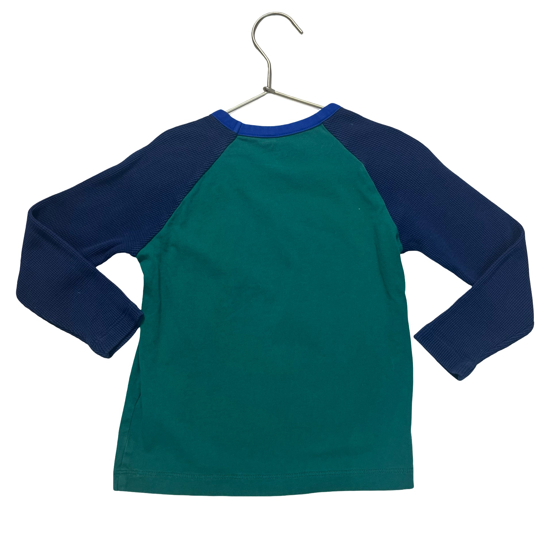 Mini Boden Navy Waffle & Green Colorblock Shirt - Size 4-5Y