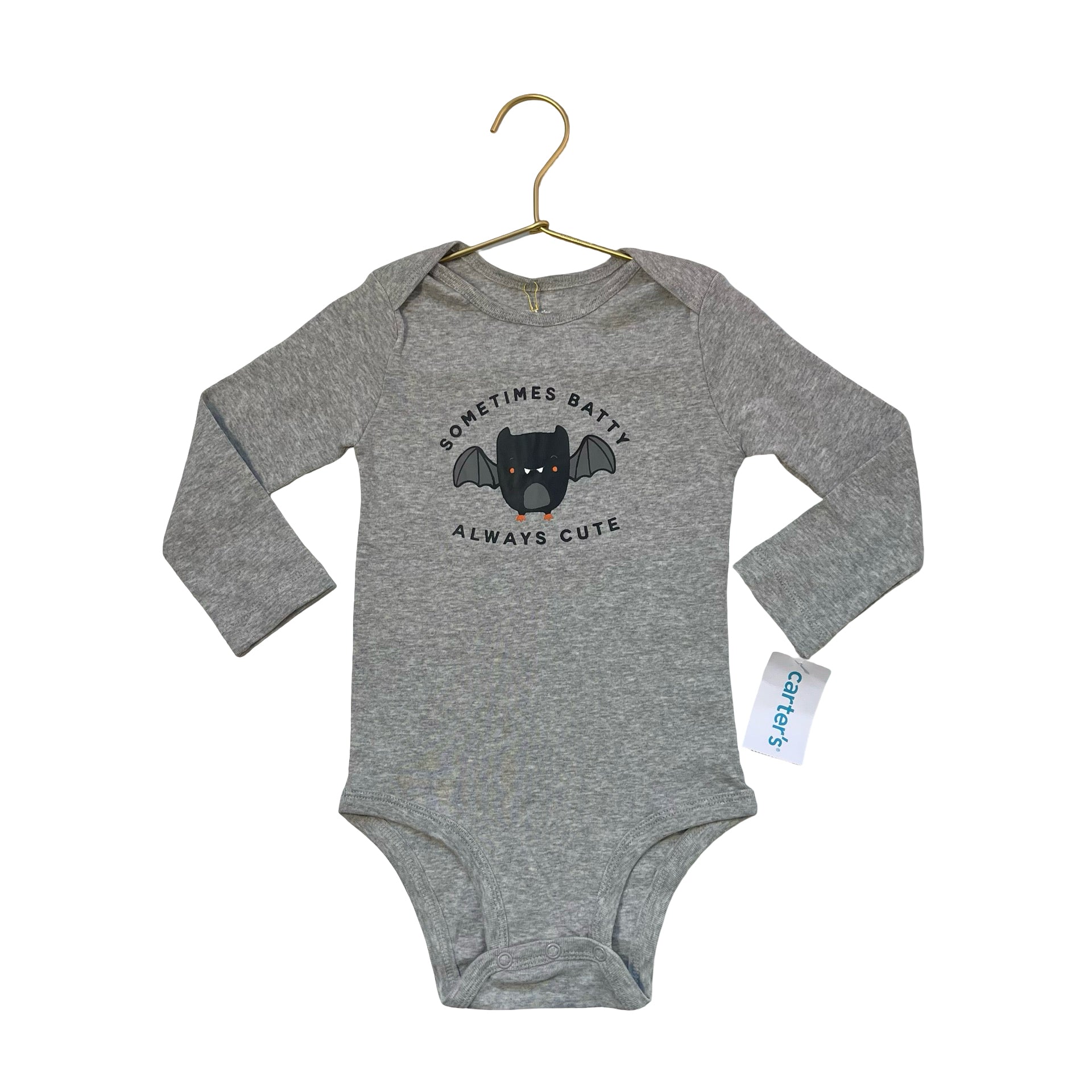 Carter's Gray 'Sometimes Batty Always Cute' Halloween Bodysuit w Tags - 24 Mo