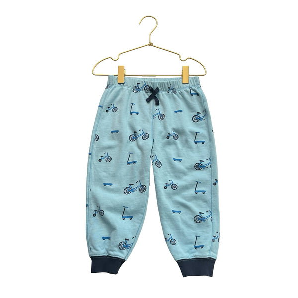 Monica + Andy Light Blue Bike & Scooter Print Joggers - Size 4Y