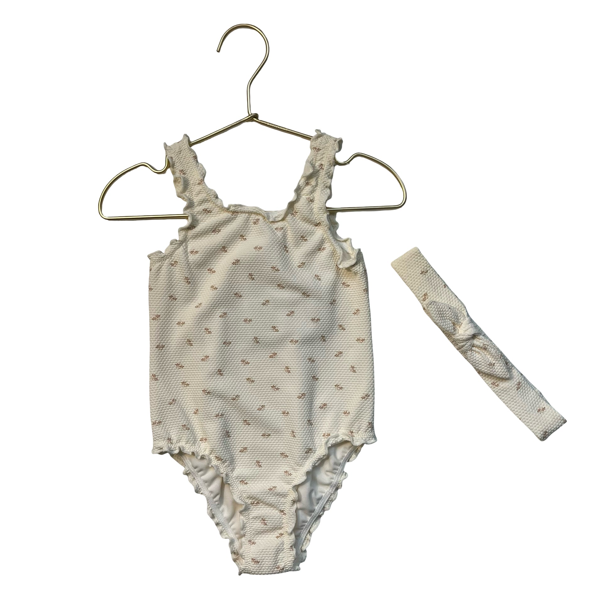 M&S Ivory Floral Swim Suit & Headband - Size 3