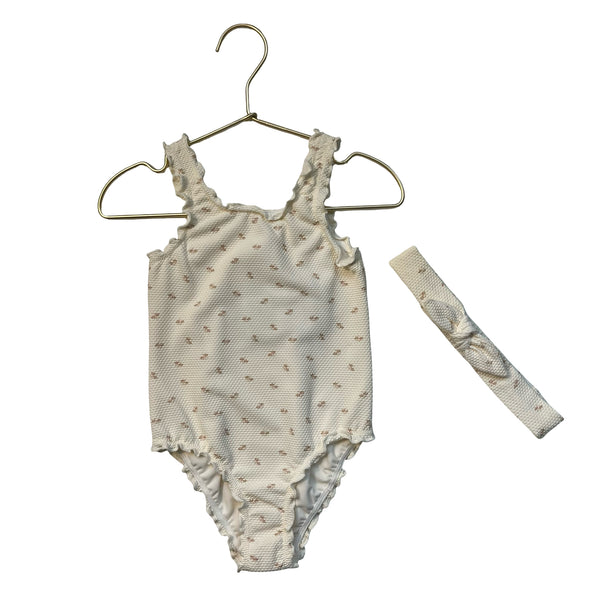 M&S Ivory Floral Swim Suit & Headband - Size 3