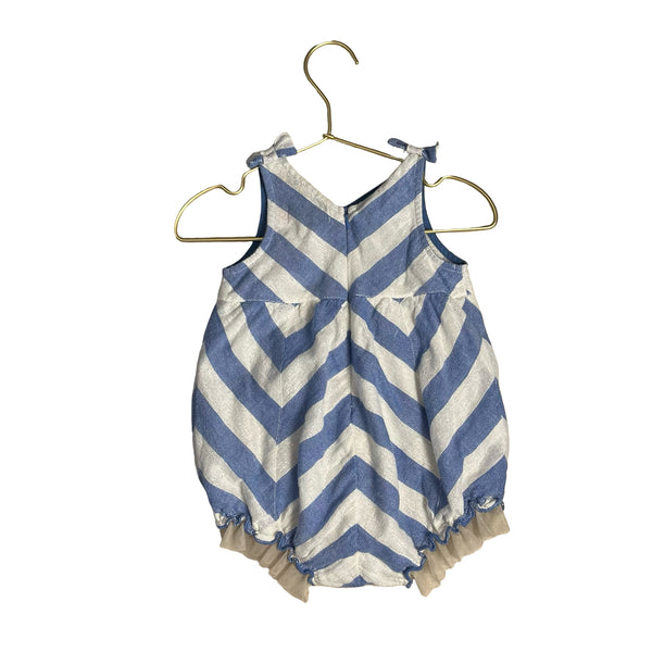 Pink Chicken Blue & Metallic Silver Chevron Bubble Romper - Size 6-12 Mo