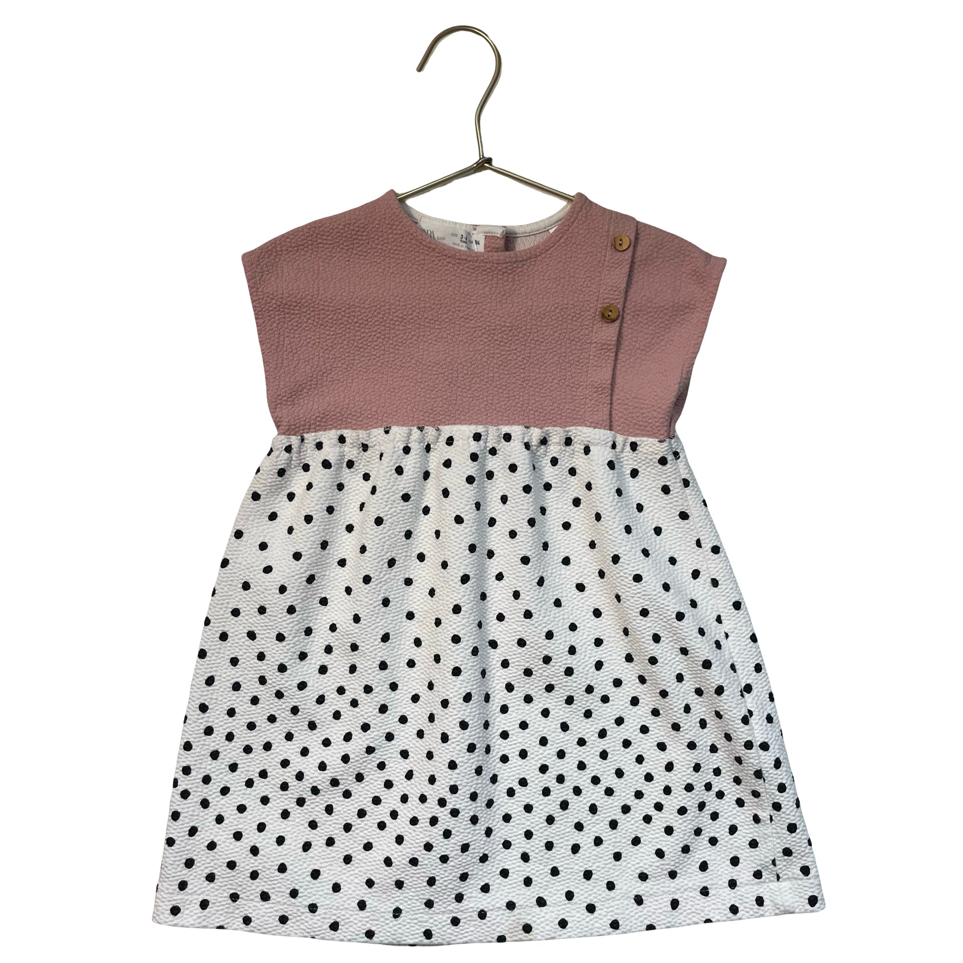 Zara Ivory & Black Dot & Pink Dress - Size 3-4