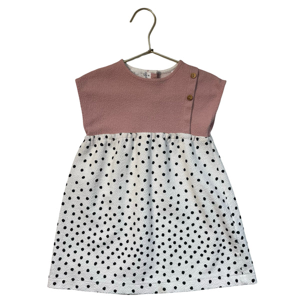 Zara Ivory & Black Dot & Pink Dress - Size 3-4