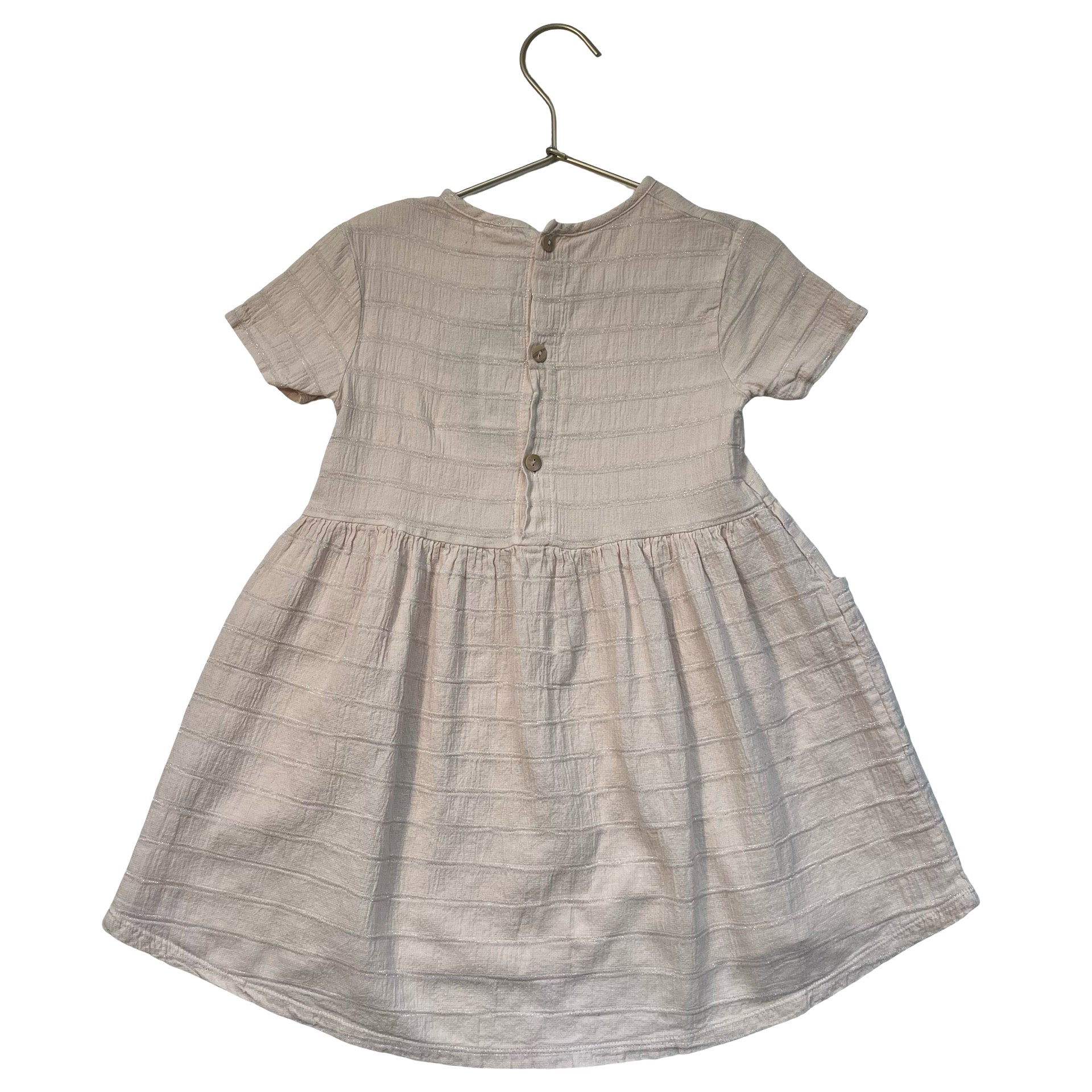 Picnik Pale Pink & Metallic Striped Dress - Size 3Y