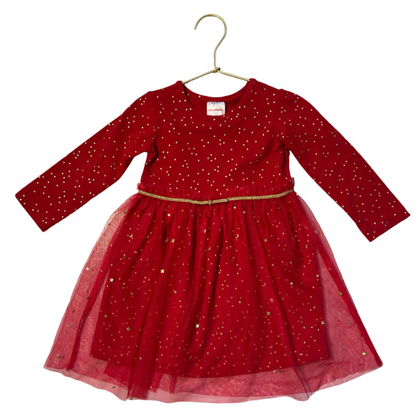 Hanna Andersson Red & Gold Foil Tulle Dress - Size 2T