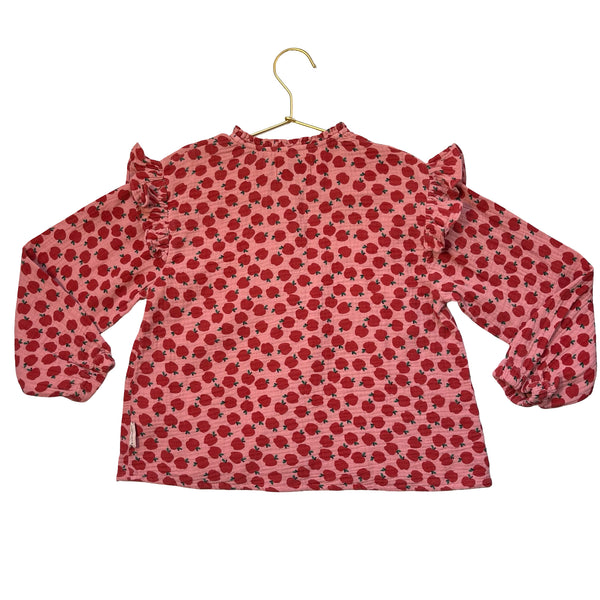 Piupiuchick Pink & Red Apple Print Blouse - Size 8Y