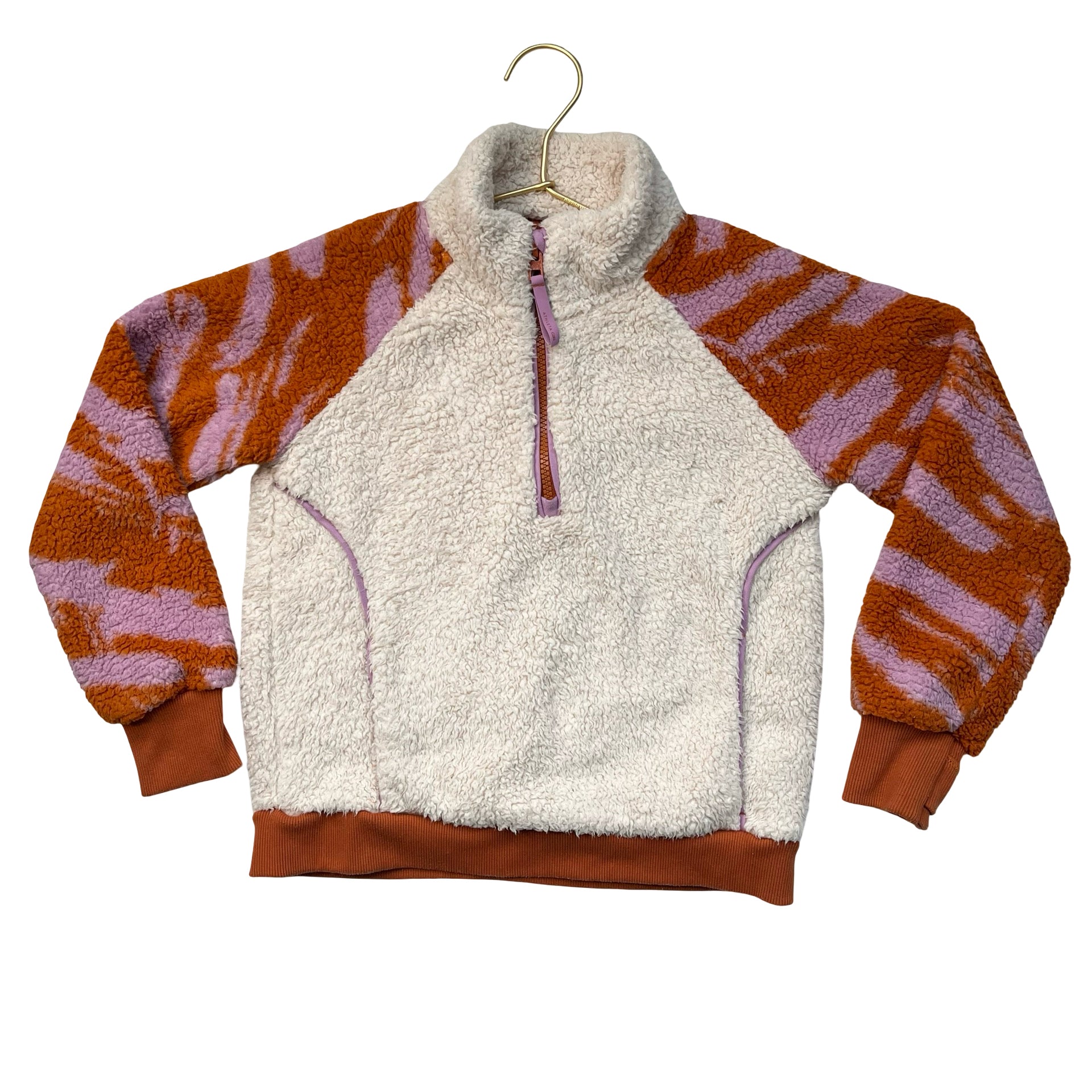 Athleta Girl Ivory, Orange, Pink Pattern Quarter-Zip Sherpa Pullover - XS 6