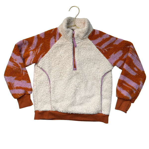 Athleta Girl Ivory, Orange, Pink Pattern Quarter-Zip Sherpa Pullover - XS 6