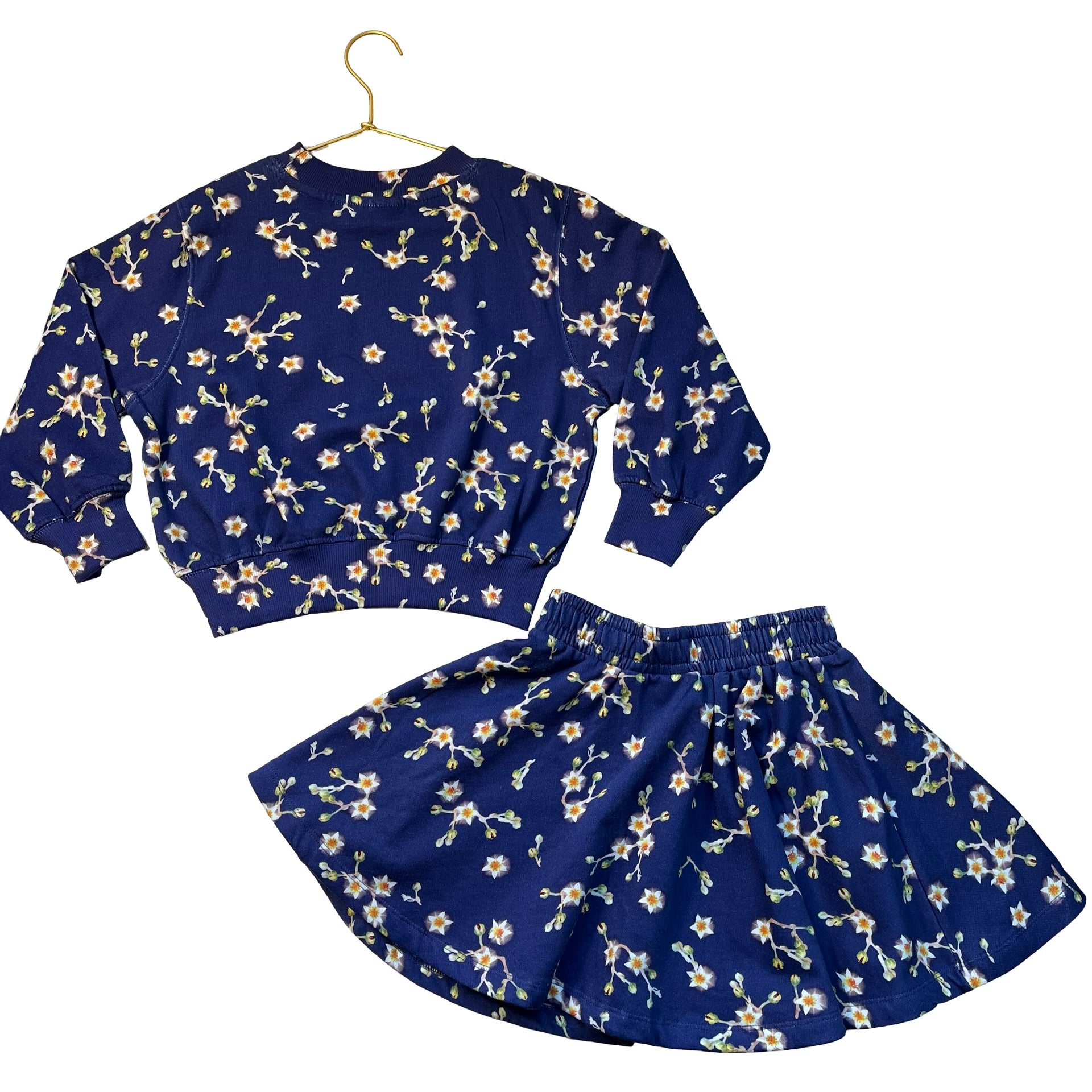 Molo Blue Floral Sweatshirt (5) & Skirt (5-6) Set