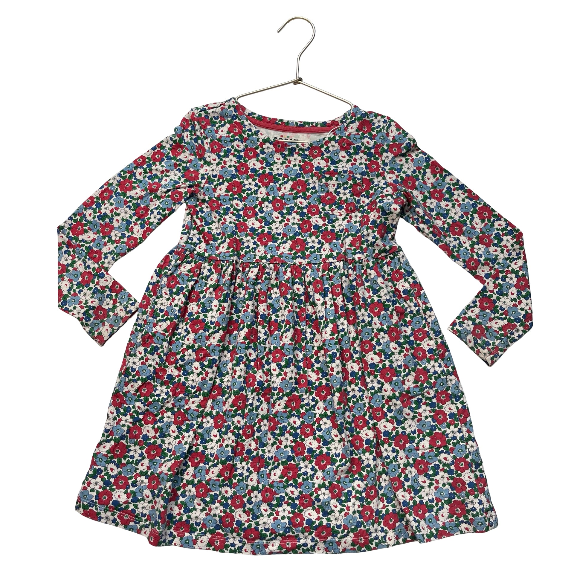 Mini Boden Ivory, Red, Blue Floral Print Dress - Size 7-8Y