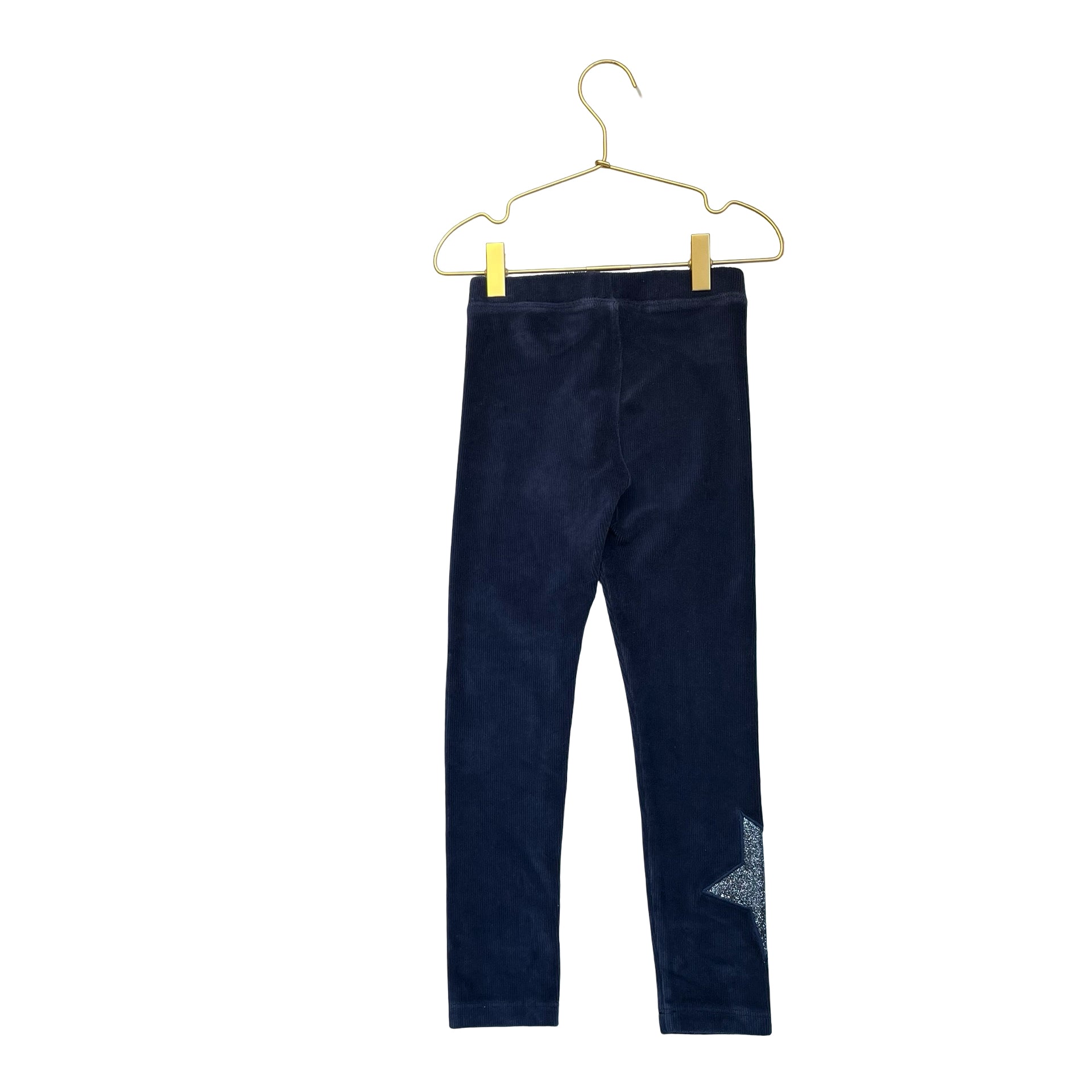 Crewcuts Navy Ribbed Velour Leggings, Glitter Stars - Size 6
