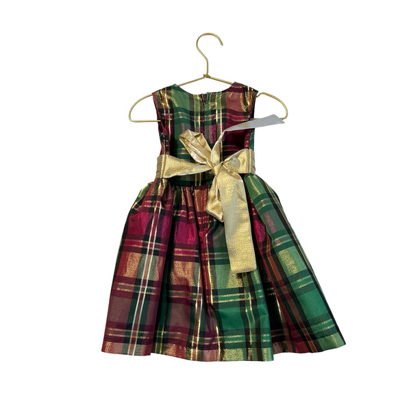 Bonnie Jean Pink, Green & Gold Plaid Taffeta Sleeveless Dress - Size 2