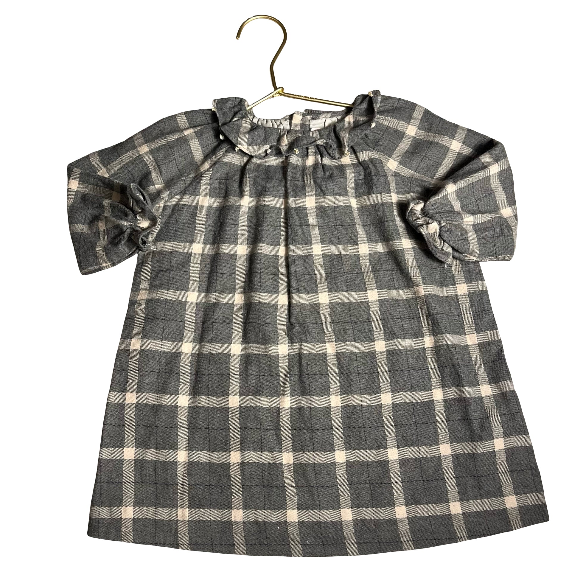 Bonpoint Sage Green & Ivory Plaid Flannel Dress - Size 18 Mo