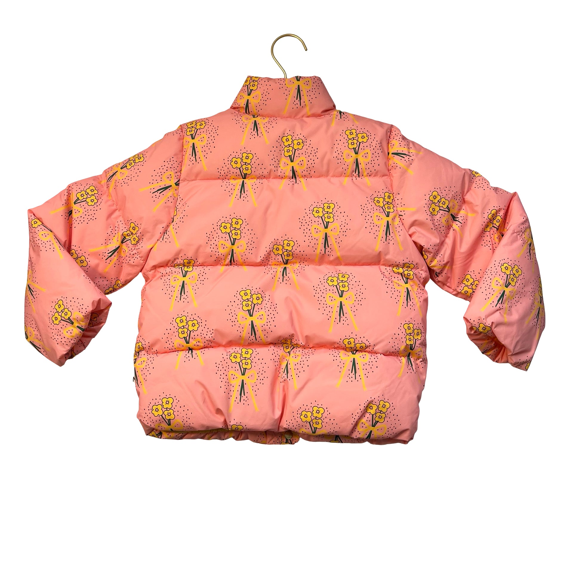Mini Rodini Peach & Yellow Flower Bow Print Puffer Jacket - Size 6-7Y