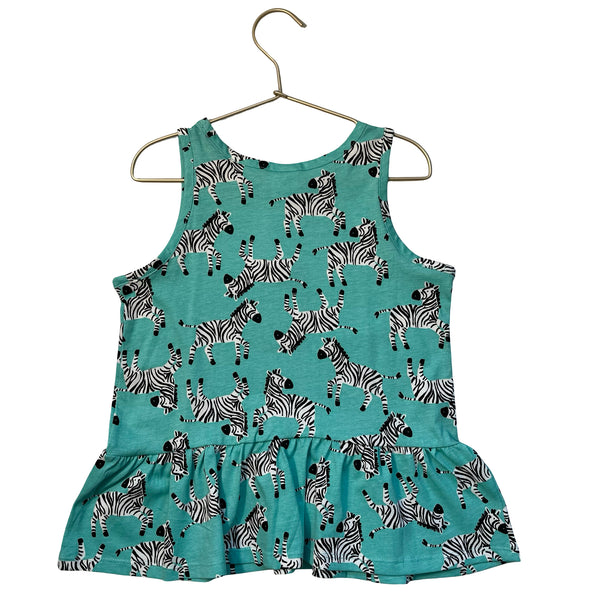 Hanna Andersson Mint Green Zebra Print Peplum Tank Top - Size 6-7