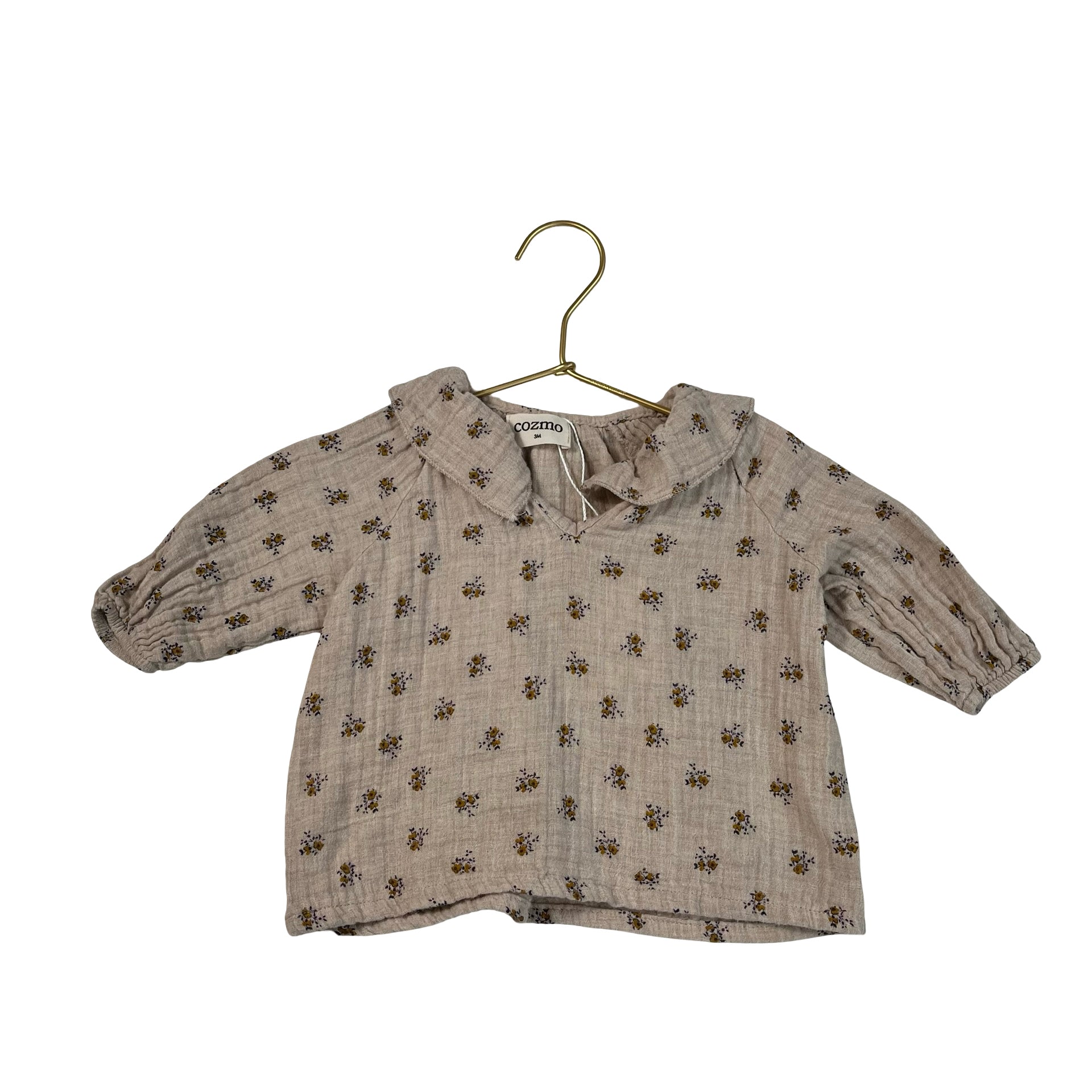 Cozmo Tan Floral Cotton Gauze Blouse - Size 3 Mo