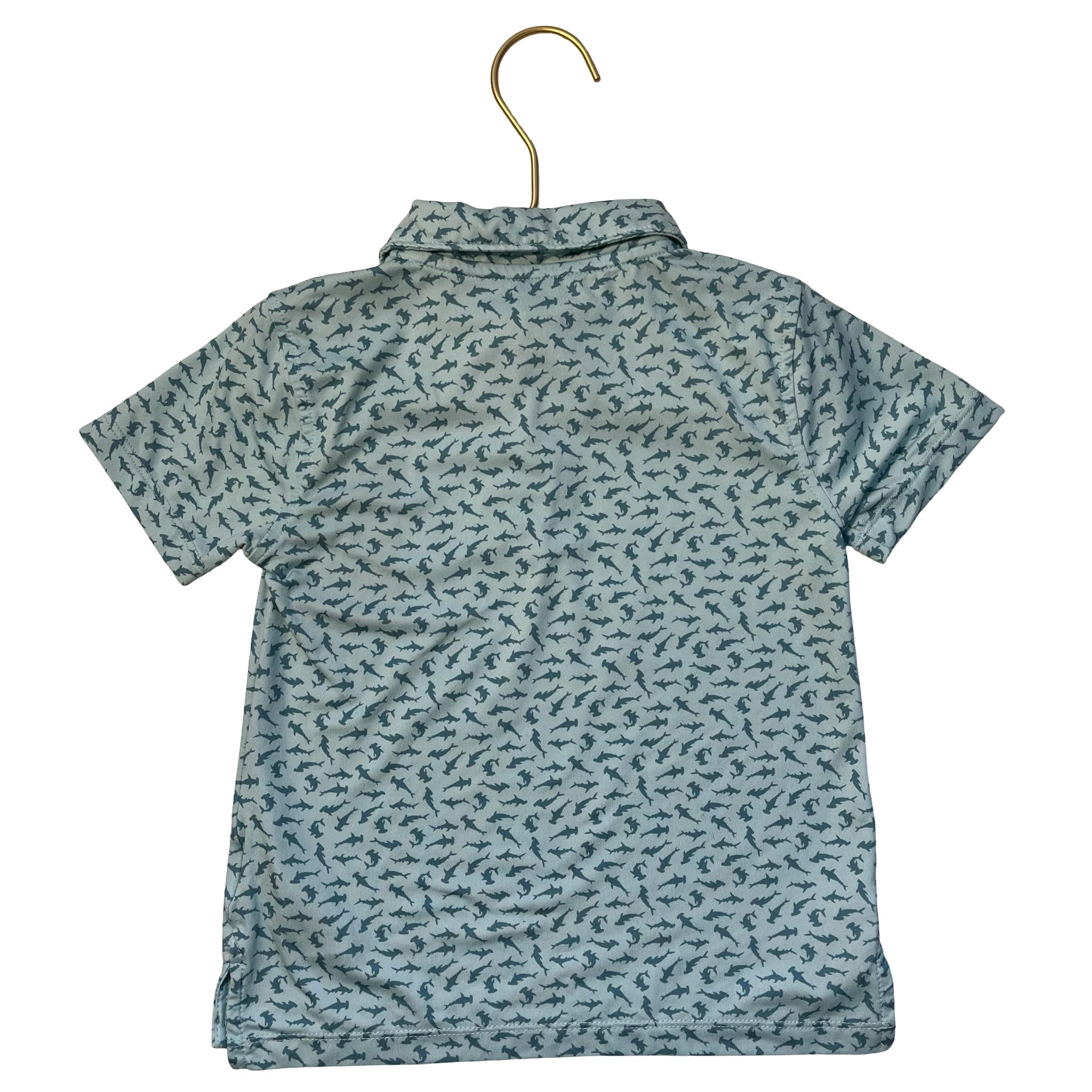 Crewcuts Performance Teal Shark Print Polo - Size XXS 2-3