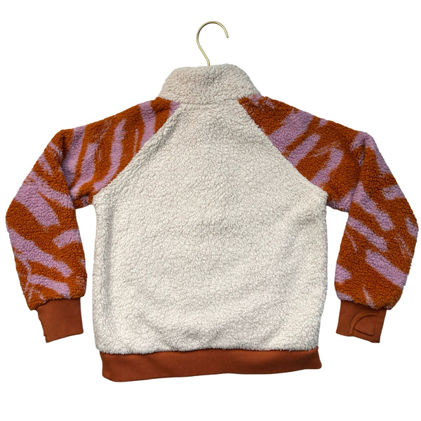 Athleta Girl Ivory, Orange, Pink Pattern Quarter-Zip Sherpa Pullover - XS 6