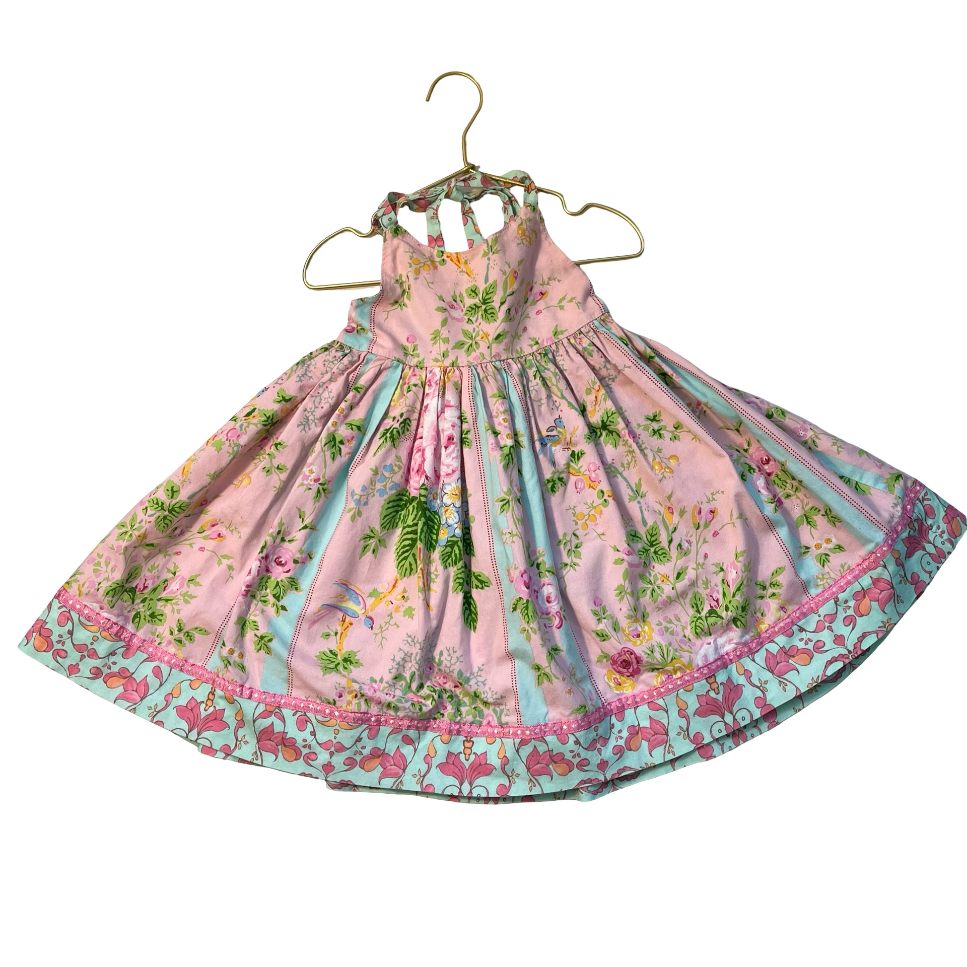 Art & Soul Pink Stripe & Floral Halter Dress - Size 3