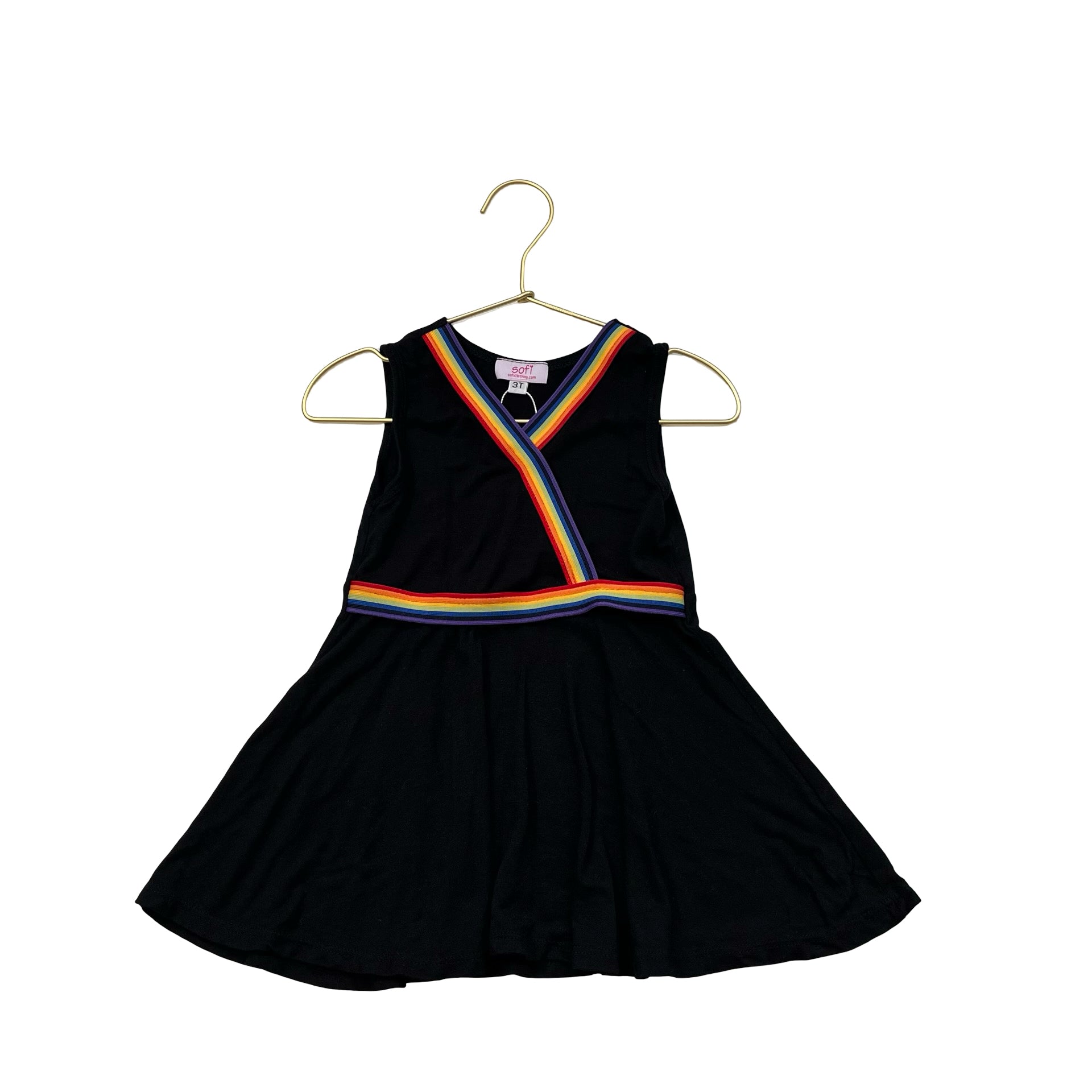 Sofi Black & Rainbow Stripe Trim Dress - Size 3T