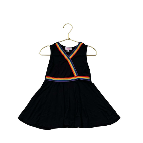 Sofi Black & Rainbow Stripe Trim Dress - Size 3T