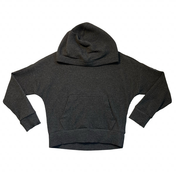 Abercrombie Kids Dark Gray Ribbed Hooded Pullover - Size 7-8