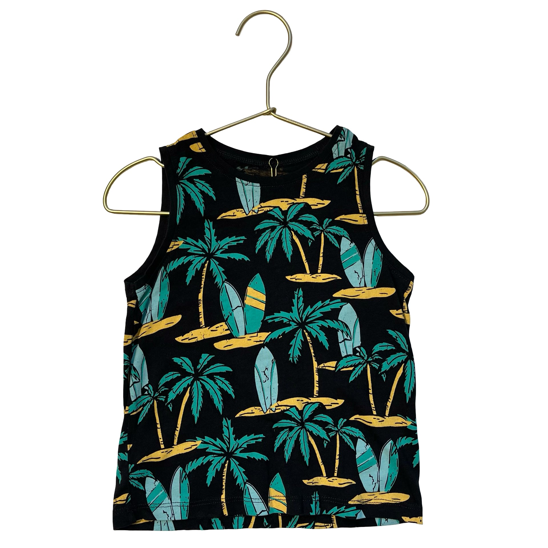 H&M Black, Green, Yellow Surfboard & Palm Tree Print Tank - Size 2T