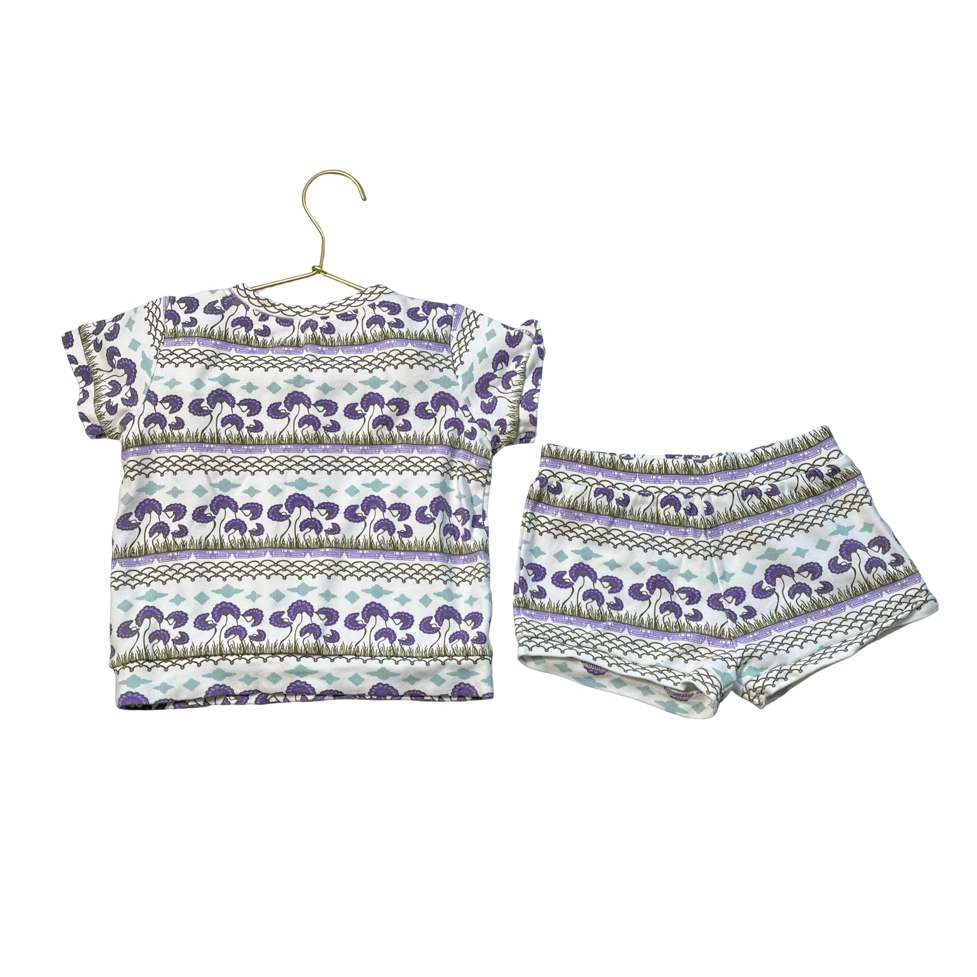 Kate Quinn Purple, Green, Ivory Flower Print Shorts & Top Set - Size 4T